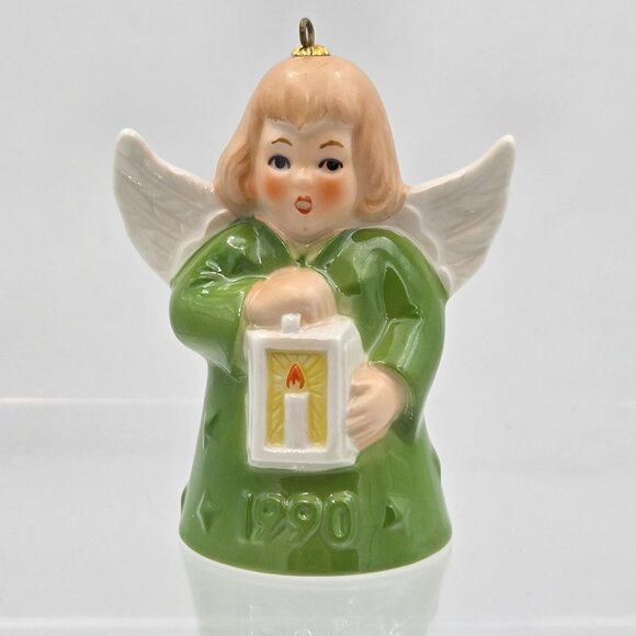 Goebel Hummel Angel Bell Ornament 1990 Green Ceramic Lantern 15th Ed w/Box - Picture 2 of 10
